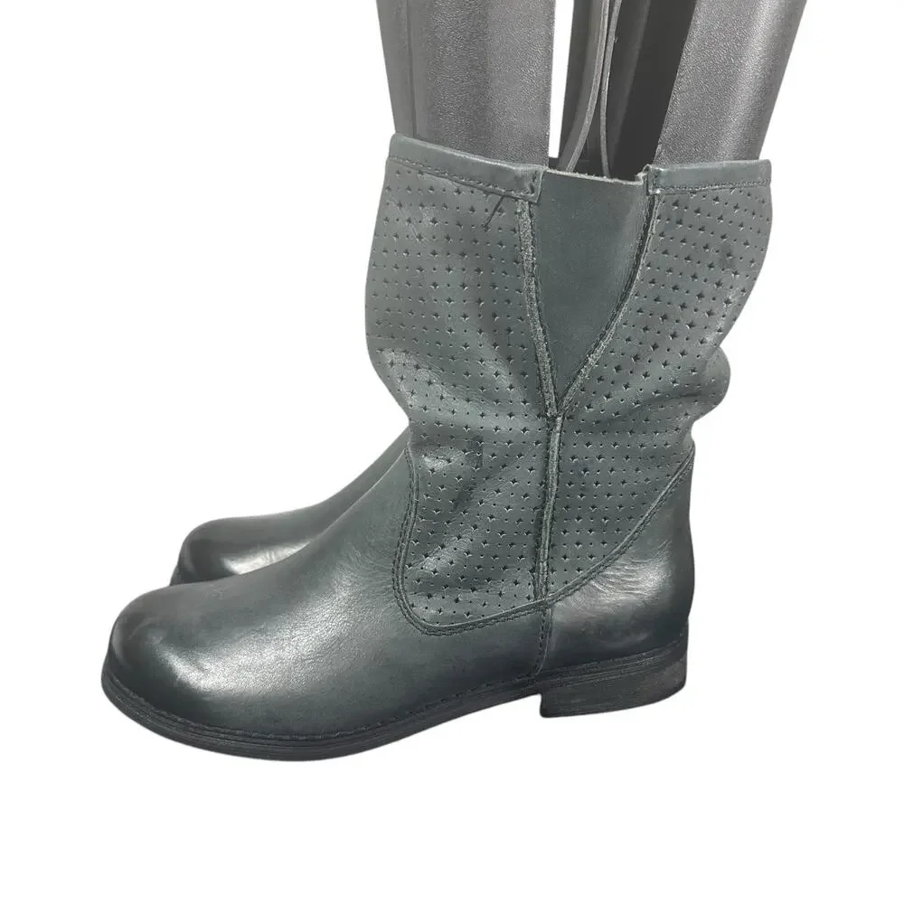 Mojo Moxy Gray Perforated Leather Mid-Calf Boots 6.5 Western Slouchy
